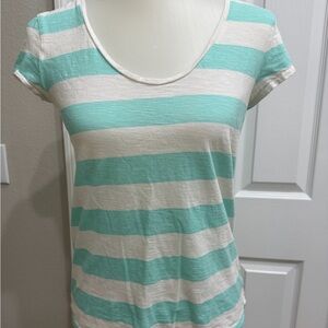 LOFT Mint and Cream Striped Short Sleeve Tee